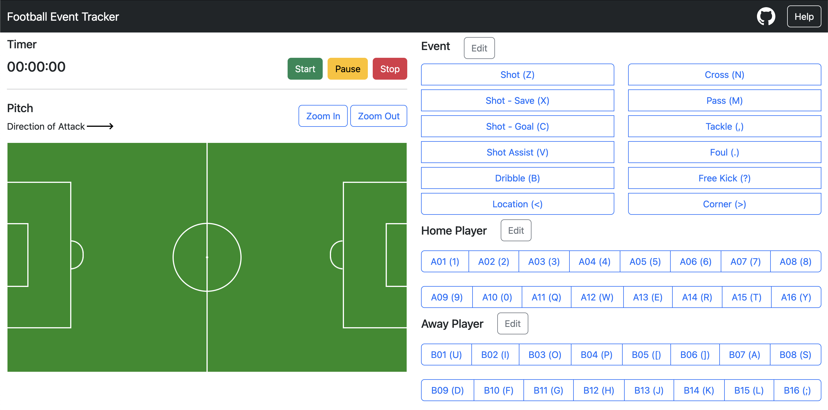 Screenshot of Football Event Tracker