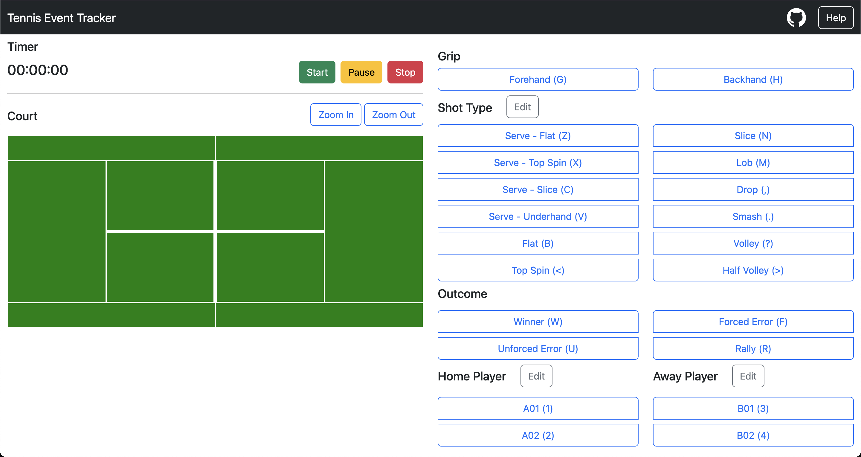 Screenshot of Tennis Event Tracker